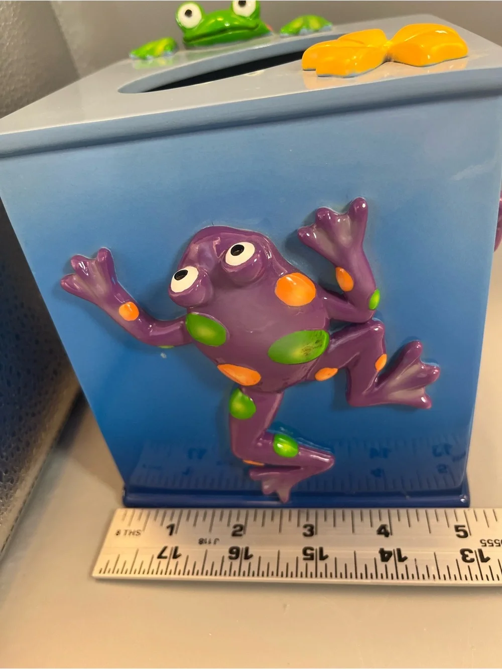 Jennifer Clark Blue Ombre 3D Tropical Frogs And Flowers Tissue Box Cover Holder